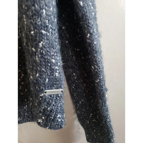 Guess Sweater Women's Small Gray Mettalic Knit Beaded Shoulders Textured - Picture 4 of 9